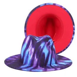 2021 Summer Tie Dye Flet Fedora Women Fashion Wide Brim Graffiti Fadora Hat 58cm