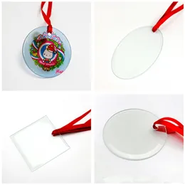 Grossist! Juldekoration Sublimering Glas Ornament 3inch 3.5inch Siinge Side Vit Blank Clear Party Pendant för värmeöverföring A12