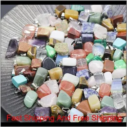 Irregular Natural Stone Pendant Necklaces Gemstone Agate Crystal Quartz Turquoise Malachite Jade Amethyst Pendants With Leather Chains O8Ycs