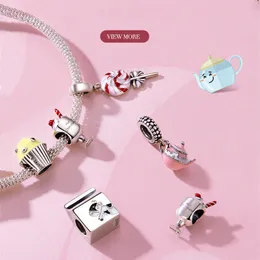 Silver 925 Encantos Wostu 925 Sterling Silver Cupcake Bule Sorvete Beads Charms Fit Braceletes Originais Prata Jóias Q0531