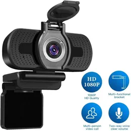 Kom 1080p Full HD CMOS 30fps Wide Angle USB CAM med Privacy Cover Mic Cam Comput PC Conference Web Camera