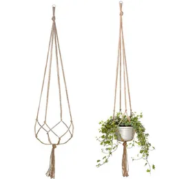 Andra trädgårdstillbehör 2pcs jute macrame växthandlare hängande lätt installation linne rep tak däck blomma kruka uteplats dekor