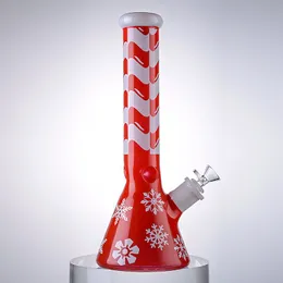 13 인치 크리스마스 스타일 hookahs 크리스마스 큰 봉지 스트레이트 튜브 오일 dab rigs 얼음 핀치 7mm 두꺼운 유리 비커 봉 18.8 mm 확산 된 다운 시스템으로 여성 조인트
