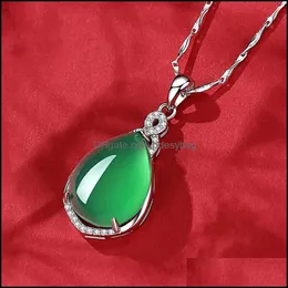 Pendant Necklaces & Pendants Jewelry Gourd-Shaped Water Drop Necklace Female Spirit Stone Side Body Mascot Green Jade Temperament Clavicle C