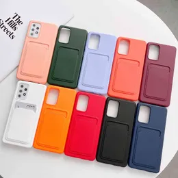 Luksusowy Uchwyt Karty Wallet Case dla Samsung Galaxy S 21 Ultra S21 Plus A 32 A52 5G A32 A72 A12 A21S Uwaga 20 Płynna pokrywa silikonowa
