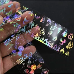 Kvalitet 4*20 cm/roll x10pcs per inställd holografisk nagelfolie klistermärken Flame Dandelion Panda Bambu Holo Nail Transfer Sticker Slid Nail Decals