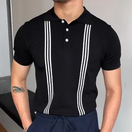 Mannen Polos Mannen Casual Streetwear Mode Gestreepte Shirts Summer Slim Turn-Down Collar Tops Buttons Design Shirt