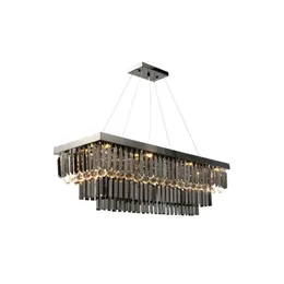 Luz pendente de cristal cinza fumaça, lustre moderno de luxo para decoração de casa, sala de jantar, cozinha e ilha