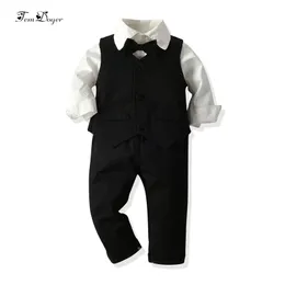 TEM Doger Bebê Sets Infant Newborn Meninos Roupas Branco Camisas + Colete + Calças 3pcs Outfits Bebes Boy Roupas 210309