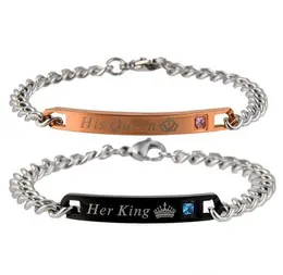 Stainless Steel Couple Link Bracelets For Women Men His Queen Her King Lover Charm Bracelet Bangles Beauty Beast Designer Jewelry