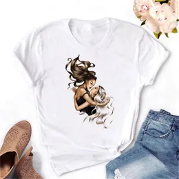 女性のTシャツクールな長い髪の女の子プリントレディース原宿のカジュアルなフェムムストゥルク服サマーグラフィックティーレディースストッキング