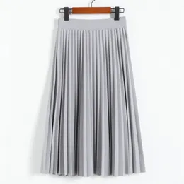 Spring and Autumn Fashion Women's High Waist Pleated Solid Color Half Length Elastic Skirt Promotions Lady Black Pink 210518