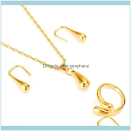 Halsband smyckenamazing pärlor smycken set kedja halsband / örhänge hänge dropp kvinnor bröllop 24 k fin solid guld gf multi lager sätter öronrin