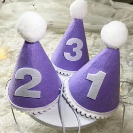 Kapelusze Party Numer 1 2 3 Happy Birthday Hat Crown Headband Kid 1st 2nd 3rd Decoration Dekoracja Baby Shower Decor Cap