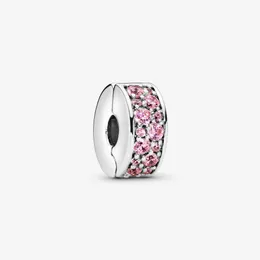 100% 925 Sterling Silver Pink Pave Clip Charms Fit Pandora Original European Charm Bracelet Fashion Wedding Engagement Jewelry Accessories for Women