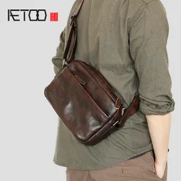HBP AETOO Men's Leather Shoulder Bag, Fashionable First Layer Leather Men's Messenger Bag, Horizontal Mini Satchel