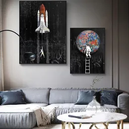 Graffiti Art Astronaut Space Dreaming SpaceCraft Płótno Malarstwo ścienne Zdjęcia do salonu Plakaty i drukuje wystrój domu