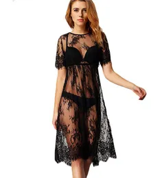 GOYHOZMI KVINNOR One Slipsar Hot Svart Vit Full Slips Lady Intimates Perspective Lace Dress