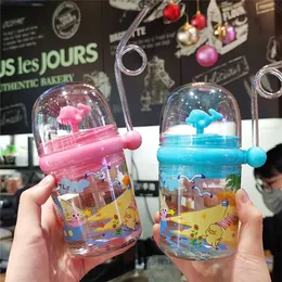 NEW Kids Cute Drinking Cup Children Cute Whale Spray Water Bottle with Straw 260ml Summer Baby Plastic Straw Water Bottle