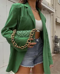 Women's Suits & Blazers 2021Women's Autumn Coat Fashion Oversize Casual Y2k Cardigan Green Pink Female Blazer Long Sleeve Chic Solid Party V