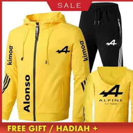 Summer Formula One Racer Alonso F1 Alpine Takım Hayranları Hayranlar Zipper Hoodies Trailsuit Erkek Setleri Giysileri+Pantolon Sweatshirt