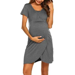 マタニティドレス女性のドレス妊娠中の介護の家の妊娠中の夜の服のためのソリッド半袖母乳服服