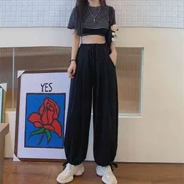 Mingliusili Gray Joggers Kobiety Lato Koreański Moda Spodnie dresowe Wysoka Talia Solidna Kolor Streetwear Luźne Spodnie Dorywcze 210925