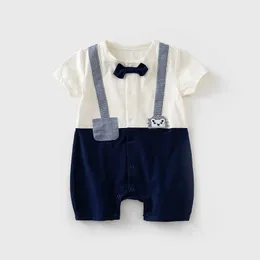 Baby pojkar gentleman romper född formell outfits barn födelsedag kläder bomull spädbarn dop overalls pojke jumpsuit 210615