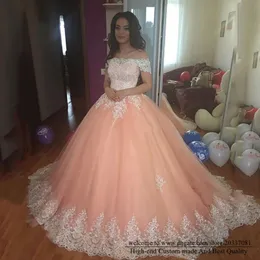 Quinceanera Kleider 2021 Bateau Prinzessin Spitze Appliques Party Prom Formale Ballkleid Tüll Vestidos De 15 Jahre Q21