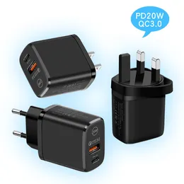 UE US Reino Unido Plug 20 W Rápido Super Carregador com PD Tipo-C carregador USB QC3.0 Carregadores de parede para Samsung S20 Telefone Inteligente Cabo de carregamento