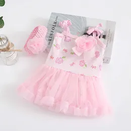 Pink 12m Baby Girls Birthday Party Romper Dress for Toddler Summer Cotton Clothing born Girl Outfit with Headbows 210529