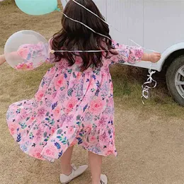 Spring Summer Girls Dress Pastoral Holiday Style Floral Fresh Sweet Princess Baby Kids Clothes Children'S Clothing 210625