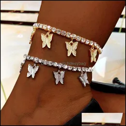 Tornozinhos de jóias Butteria Butterfly Tennis brilhante gelado de cristal torcelagem de diamante feita de diamante feminino