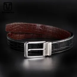 Bälten McParko Authentic Crocodile Leather Men Belt äkta för Business Luxury Double-Sided Midj