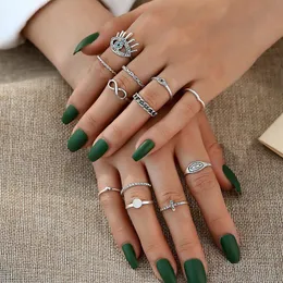 Cluster Rings Boho Midi Finger Set dla kobiet Punk Eye Flower Hollow Out Sliver Knuckle Jewelry Gift
