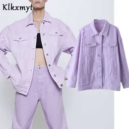 KLKXMYT IN Blogger High Street Lavendel Oversize Ripped Denim Jacket Women Casaco Feminino Jaqueta Feminina Bomber Coat 210527