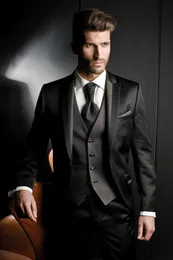 Custom Made Groom Tuxedo Shiny Black Groomsmen Peak Lapel Wedding/Dinner Suits Best Man Bridegroom (Jacket+Pants+Tie+Vest) B503 X0909