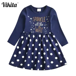 VIKITA Kinder Weihnachtskleid für Mädchen Kinder Pailletten Vestidos Kinder Polka Dot Baumwolle Kleid Mädchen Prinzessin Casual Kleider 210317