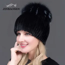 Kayak Caps Orta Yaşlı Kadınlar Kışın Vizon Kürk Kadın Örme Kazak Şapka Moda Moda Avrupa ve Amerikan Tarzı 211228