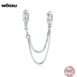 Wostu 100% 925 Sterling Silicon Silicon Silicon Cadeia de Segurança Clexo Fit Pulseira Original Pingente Zircão Prata Simples Jóias CQC1419 Q0531