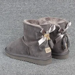 Kids Girls Boys Ankle Winter Snow Boots For children Warm Genuine Leather child solid Shoes Pendant tassel 888