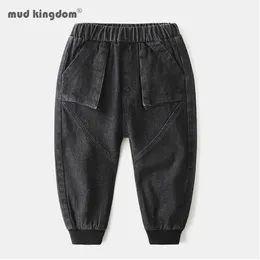 Mudkingdom meninos jeans primavera moda corredor calças de bolso maciço calças de cintura elástica 3-8 anos 210615