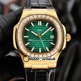 2021 Sport 5711 5711-1a Azjatycka 2813 Automatyczne Męskie Zegarek D-Green Tekstury Dial 18K Yeloow Gold Case Big Diamond Bezel Czarny pasek Zegarki Hello_watch HWPP 13 Kolor G27b (1)