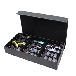 HUNOOO 12 Siatki Okulary Przechowywanie Box Organizer Okulary Wyświetlacz Obudowa Obudowa Eyeglasses Box Okulary przeciwsłoneczne Case 210315