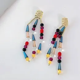 Uttalande Färgglada Crystal Pärlor Tube Tassel Örhängen för kvinnor 2021 Ny design Long Drop Bohemian Earings