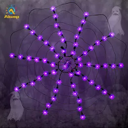 LED Black Spider Web Light String 60LEDs 60cm Purple Spiders Net Lights for Party Halloween Ghost Festival Decoration Battery Operated