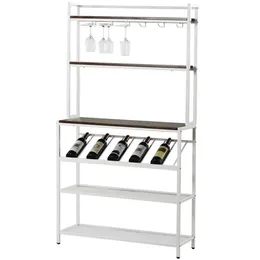 US Stock TOPMAX Industrial Modern 6-Tier Baker Rack Containers , Freestanding Bar Wine Table with Glass& Cup Holders, Kitchen Microwave Stand a58