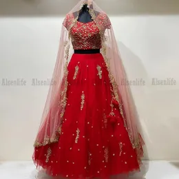 Formales Vestido De Fiesta De Boda Abiti da sera indiani rossi per le donne Applique Tre pezzi Abito da ballo con involucro Fas Kaftan