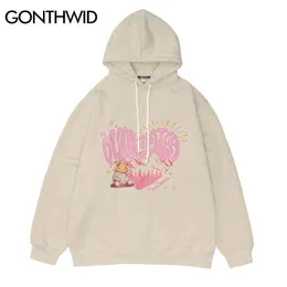 Hip Hop Hoodies Sweatshirts Streetwear Heart Bear Print Fleece Hooded Mens Harajuku Bomull Loose Winter Pullover Khaki Man 211217