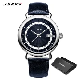 Sinobi New Luxury Men's Genuine Leather Watches 100% Stainless Steel Business Quartz Wristwatch Male Sports Clock Reloj Hombre Q0524